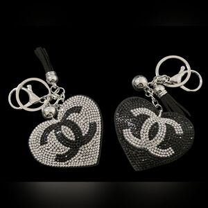 Set of Black and Silver Heart Double C Key Bag Charm